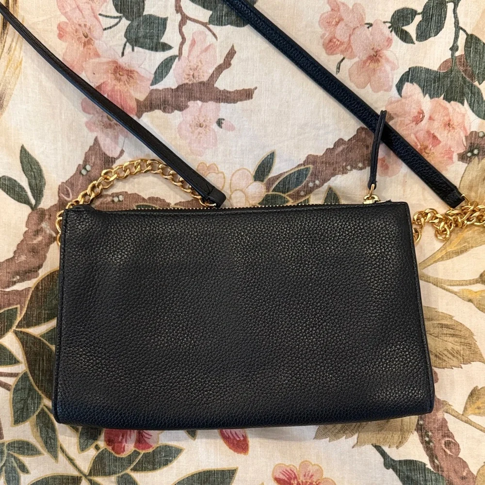Tory Burch Black Pebbled Leather Chain-Detail Crossbody